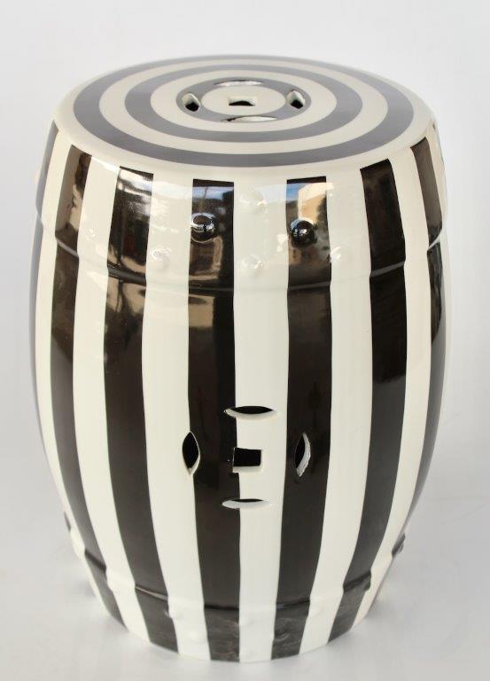 Garden Stool - Ceramic Black Striped