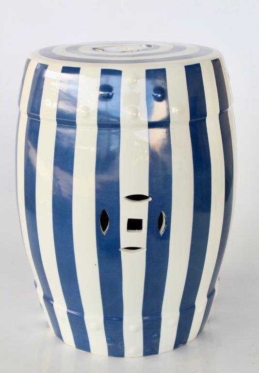 Garden Stool - Ceramic Blue Striped