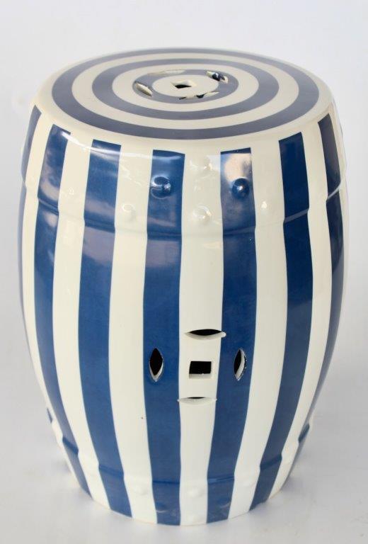 Garden Stool - Ceramic Blue Striped