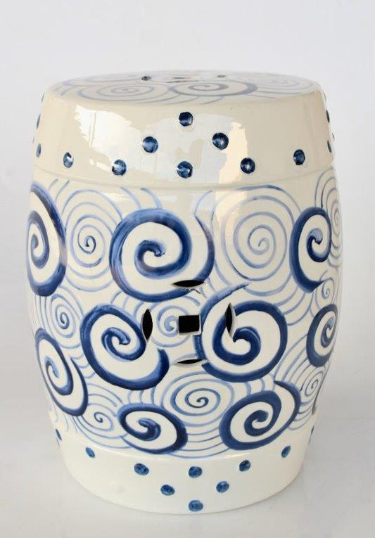 Garden Stool - Ceramic Blue Swirls