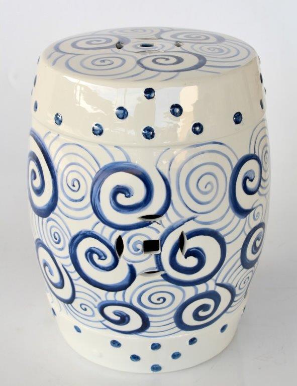 Garden Stool - Ceramic Blue Swirls