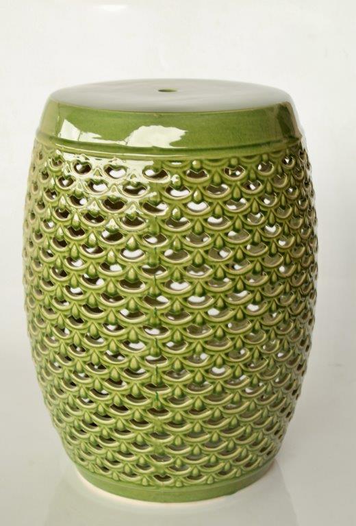 Garden Stool - Ceramic Cascading Green Cutout