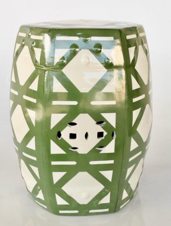 Garden Stool - Ceramic Green Patterned Hexagon