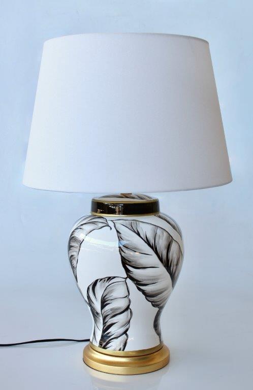 Table Lamp - Black & White Leaf