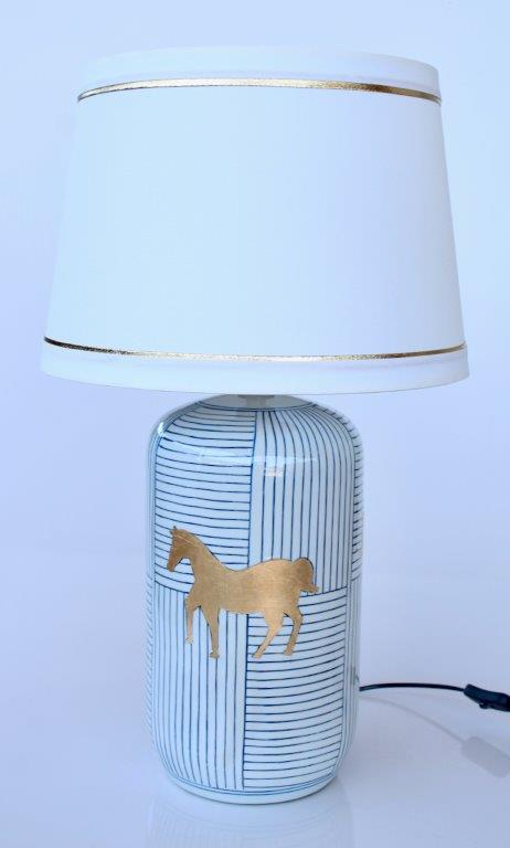 Table Lamp - Blue & Gold Horse