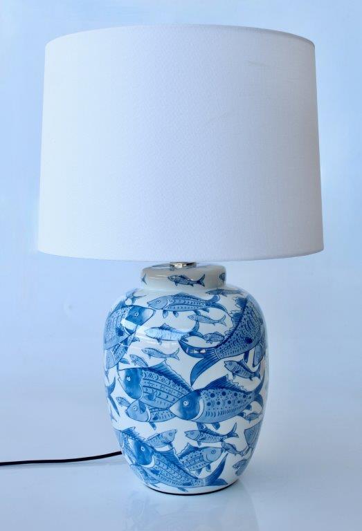 Table Lamp - Blue & White Fishes