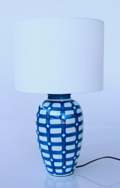 Table Lamp - Blue & White Checkered