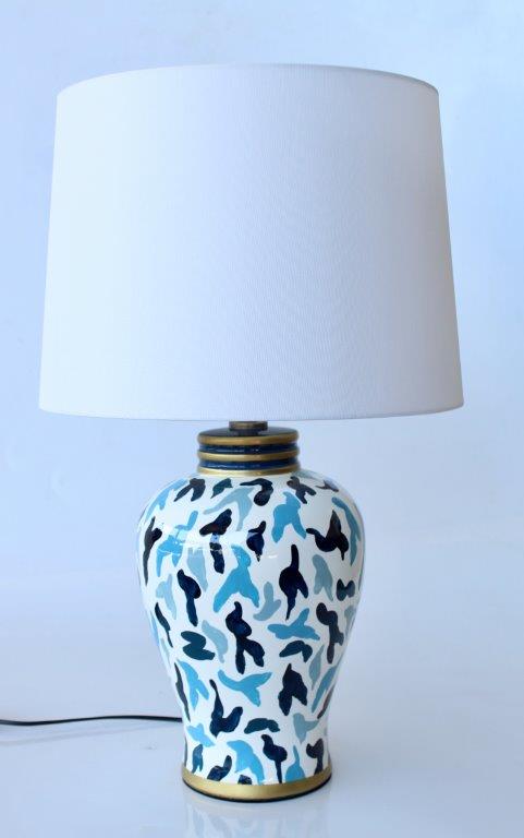 Table Lamp - Navy & Blue Patterned