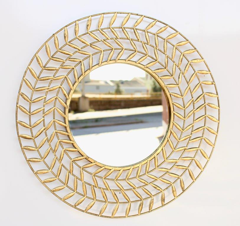 Mirror - Round Golden Leaves Metal