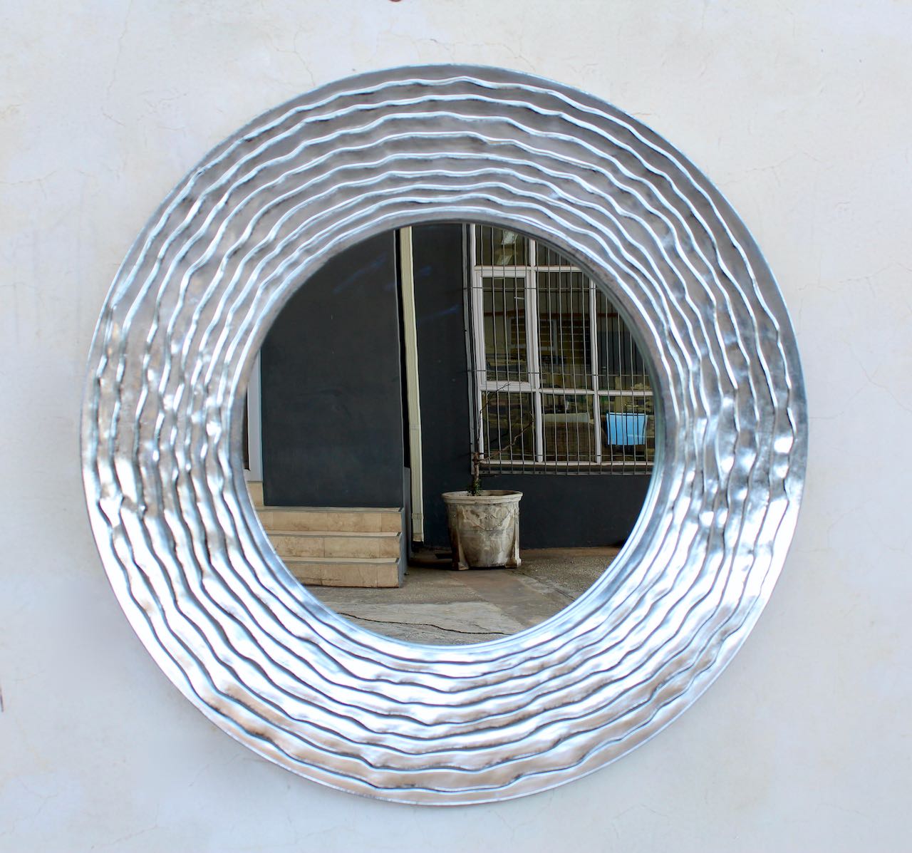 Mirror - Round Silver Ripple